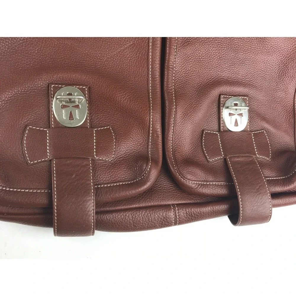 Abitare Briefcase‎ Document Bag Mens Brown Genuine Leather Top Handle Push Lock